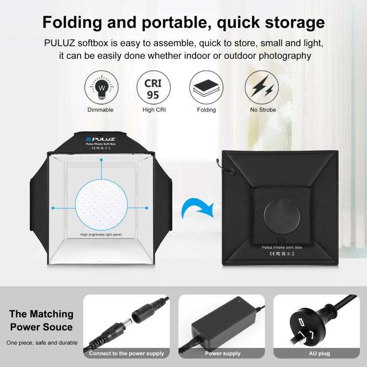 PULUZ 40cm Folding 72W 5500K Studio Shooting Tent Soft Box Photography Lighting Kit with 4 Colors...