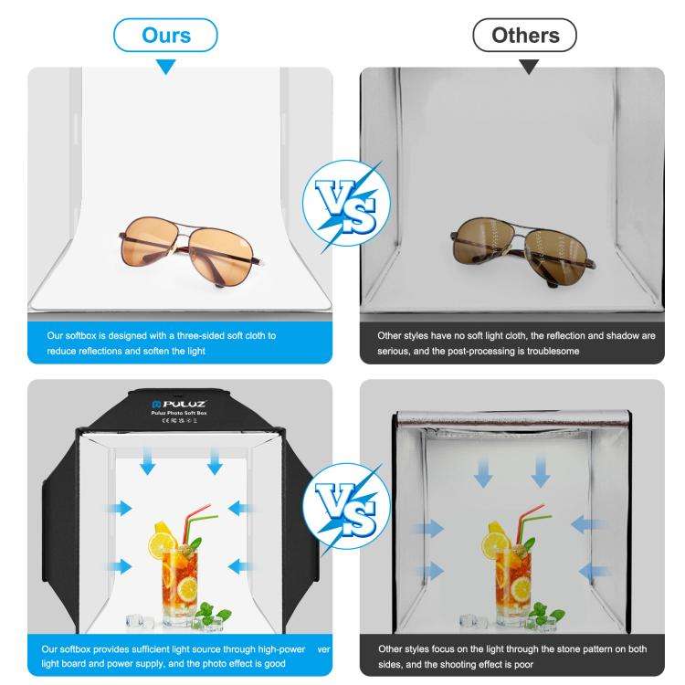 PULUZ 40cm Folding 72W 5500K Studio Shooting Tent Soft Box Photography Lighting Kit with 4 Colors...