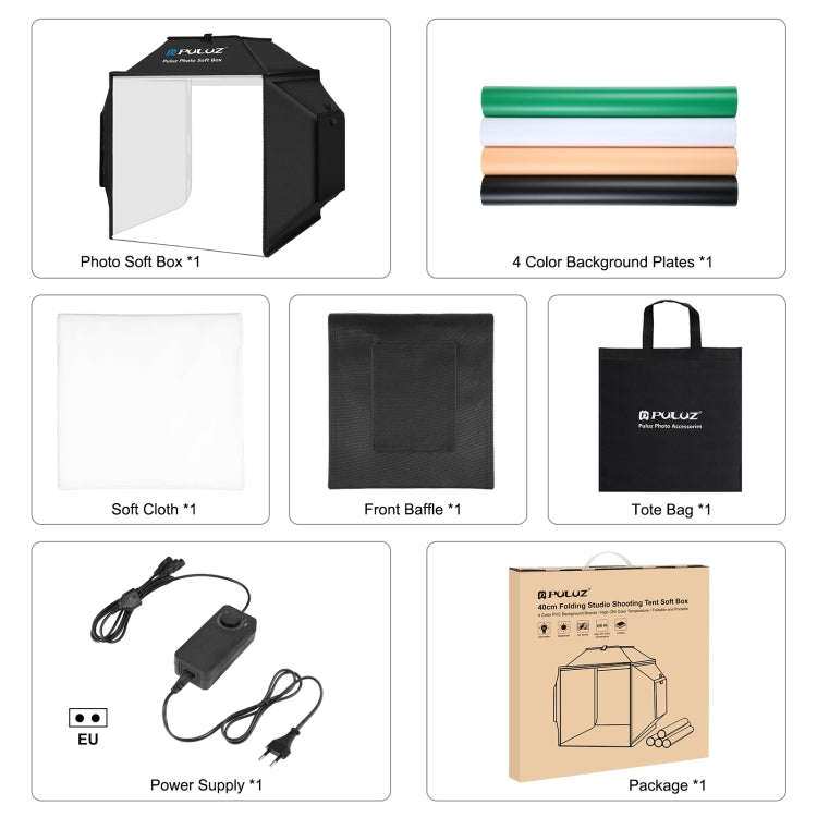 PULUZ 40cm Folding 72W 5500K Studio Shooting Tent Soft Box Photography Lighting Kit with 4 Colors...