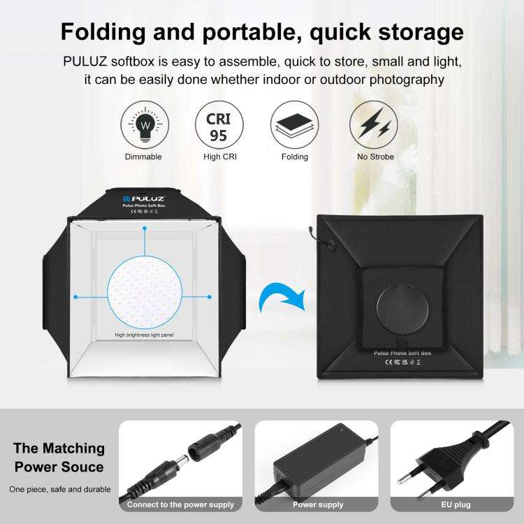PULUZ 40cm Folding 72W 5500K Studio Shooting Tent Soft Box Photography Lighting Kit with 4 Colors...