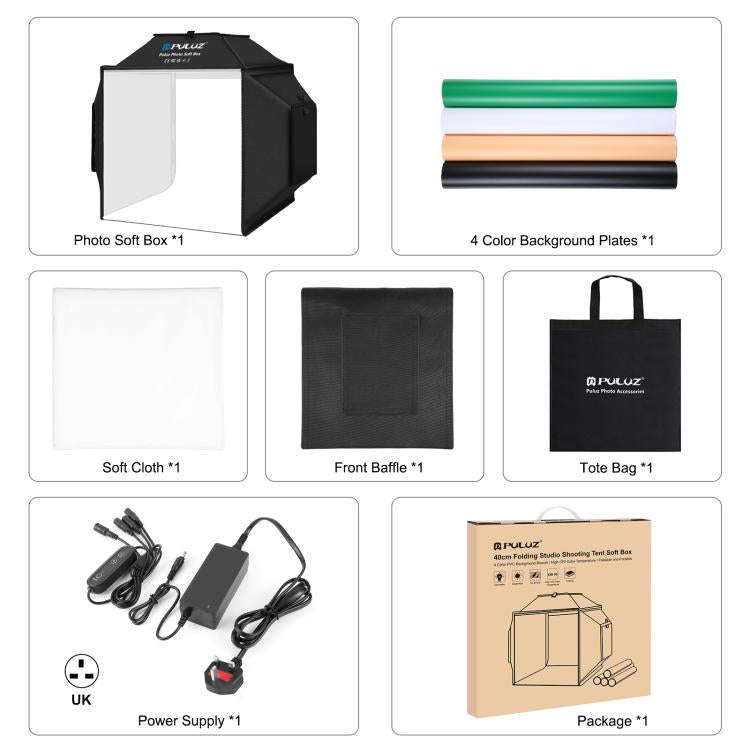 PULUZ 40cm Folding 72W 5500K Studio Shooting Tent Soft Box Photography Lighting Kit with 4 Colors...