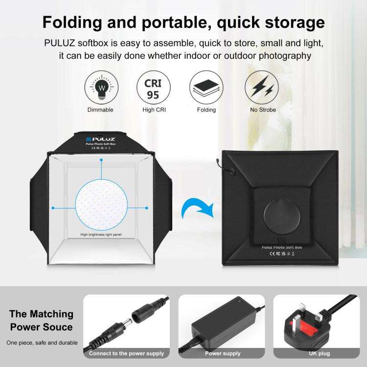 PULUZ 40cm Folding 72W 5500K Studio Shooting Tent Soft Box Photography Lighting Kit with 4 Colors...