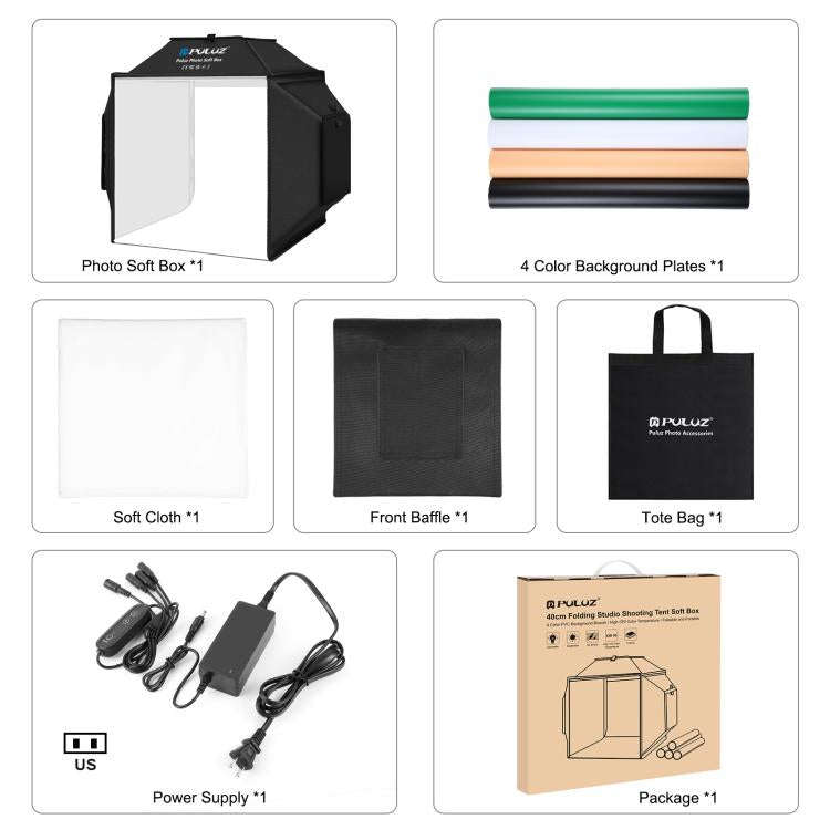 PULUZ 40cm Folding 72W 5500K Studio Shooting Tent Soft Box Photography Lighting Kit with 4 Colors...