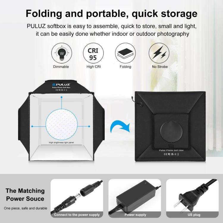 PULUZ 40cm Folding 72W 5500K Studio Shooting Tent Soft Box Photography Lighting Kit with 4 Colors...