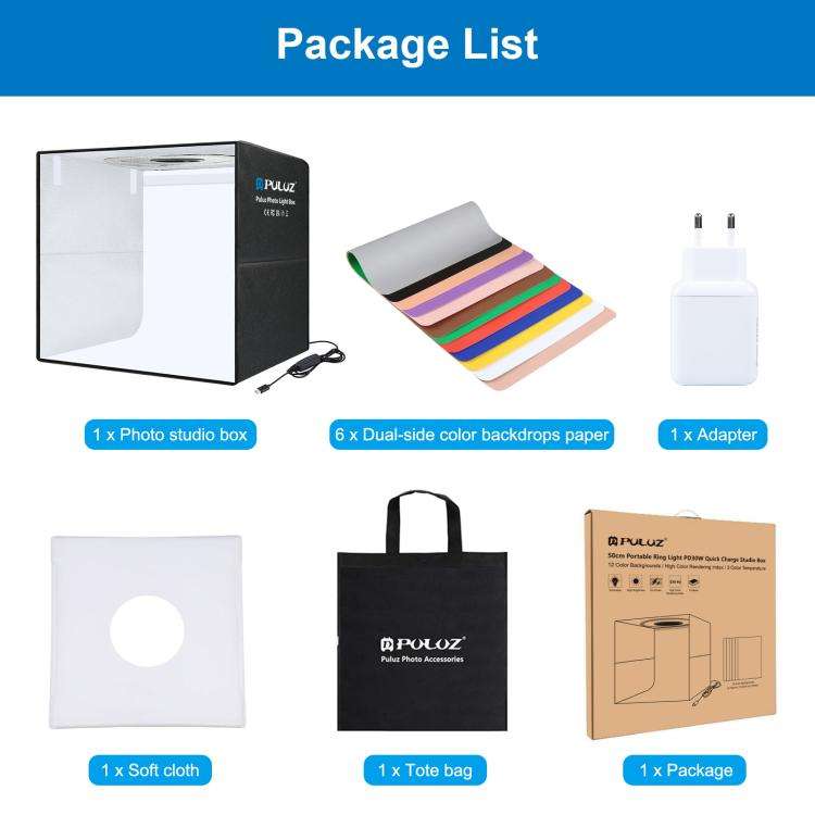 PULUZ 50cm Folding Portable Ring Light PD30W Quick Charge Type-C Photo Lighting Studio Shooting T...