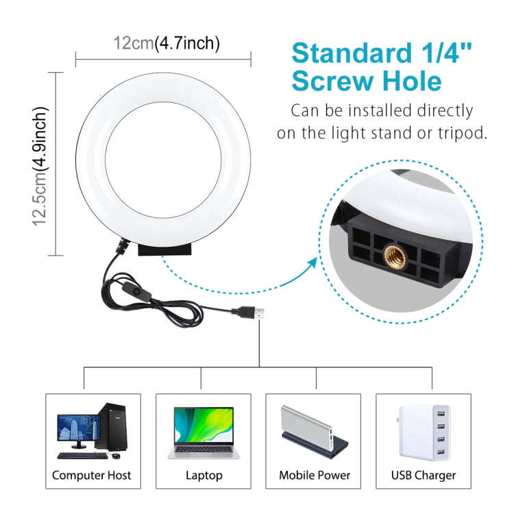 PULUZ 4.7 inch 12cm Curved Surface USB White Light LED Ring Selfie Beauty Vlogging Photography Vi...