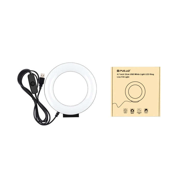 PULUZ 4.7 inch 12cm Curved Surface USB White Light LED Ring Selfie Beauty Vlogging Photography Vi...