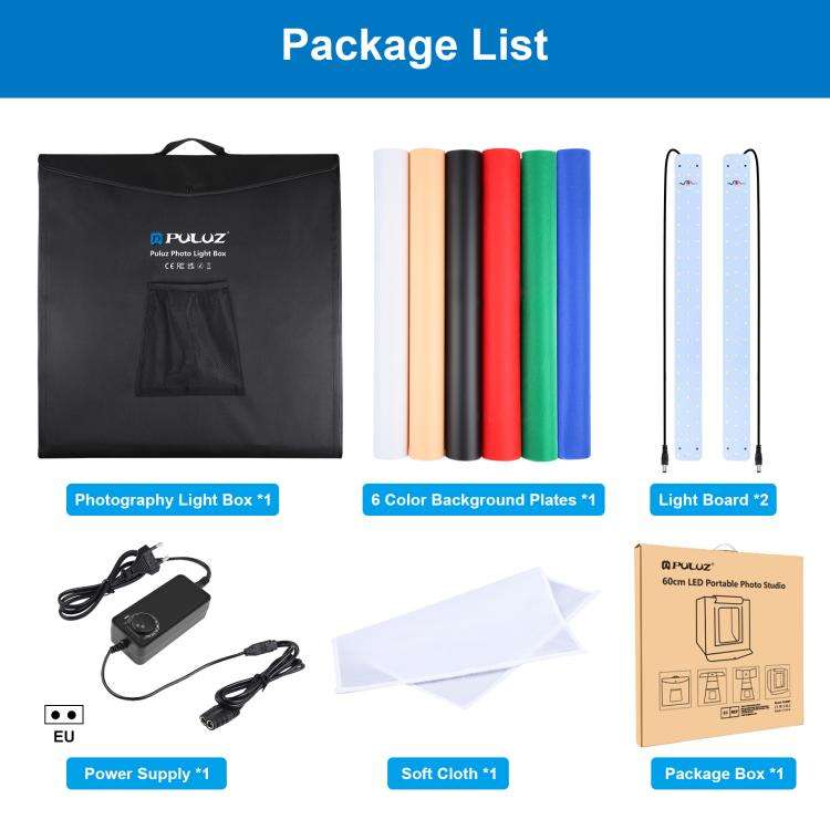 PULUZ Photo Studio Light Box Portable 60 x 60 x 60 cm Light Tent LED 5500K White Light Dimmable M...