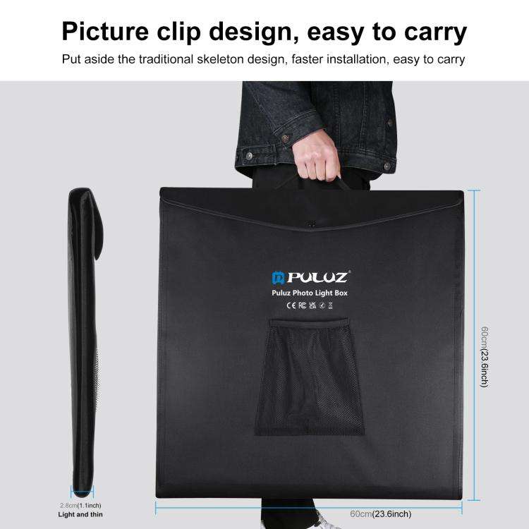 PULUZ Photo Studio Light Box Portable 60 x 60 x 60 cm Light Tent LED 5500K White Light Dimmable M...