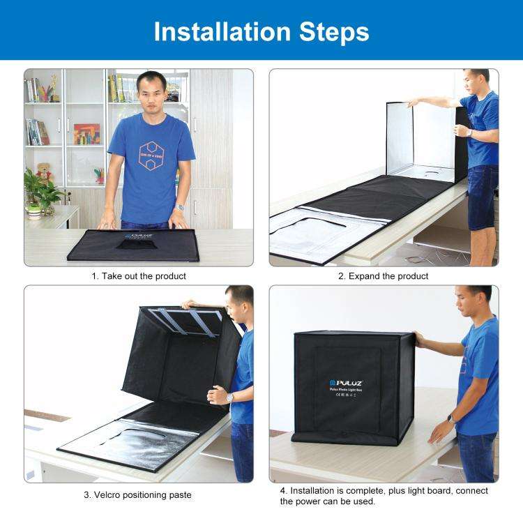 PULUZ Photo Studio Light Box Portable 60 x 60 x 60 cm Light Tent LED 5500K White Light Dimmable M...
