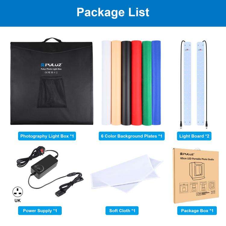 PULUZ Photo Studio Light Box Portable 60 x 60 x 60 cm Light Tent LED 5500K White Light Dimmable M...