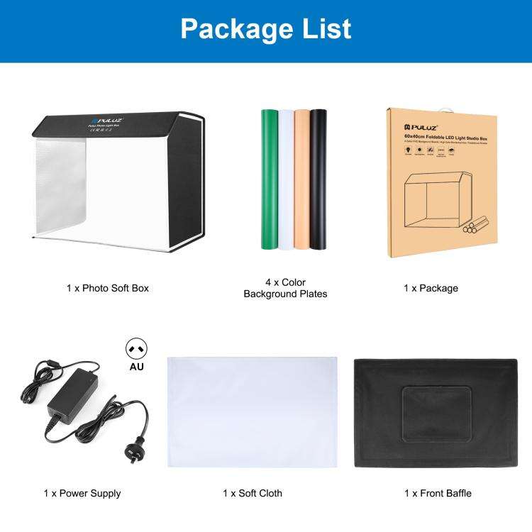 PULUZ Photo Studio Light Box Portable 60 x 40cm Cuboid Photography Studio Tent Kit with 4 Color B...
