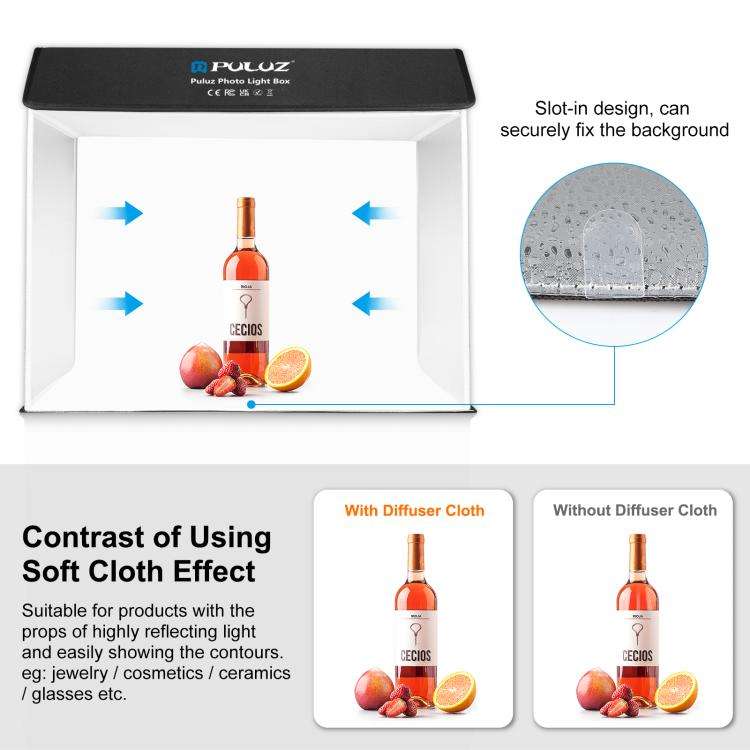 PULUZ Photo Studio Light Box Portable 60 x 40cm Cuboid Photography Studio Tent Kit with 4 Color B...