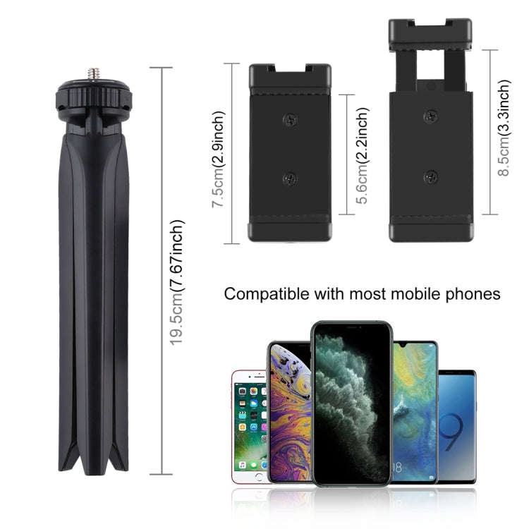 PULUZ Pocket Mini Plastic Tripod Mount with Phone Clamp for Smartphones(Black)