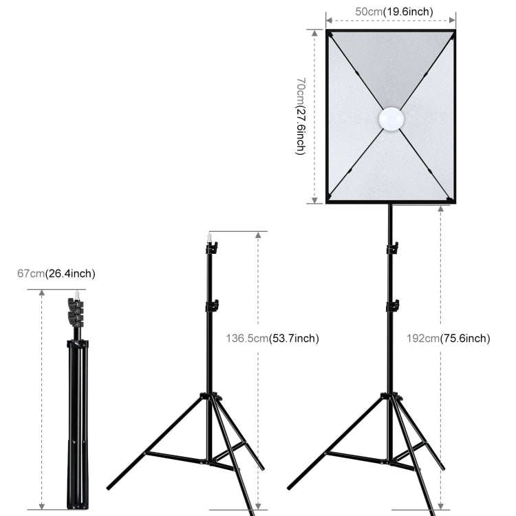 PULUZ 50x70cm Studio Softbox + 2m Tripod Mount + Single E27 30W 5700K White Light LED Bulb Photog...