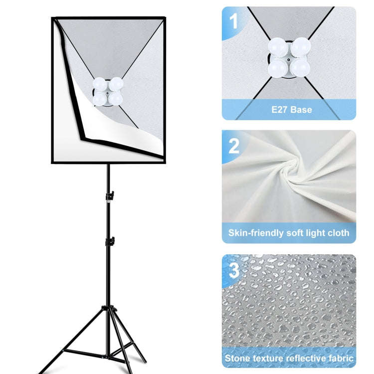 PULUZ 50x70cm Studio Softbox + 2m Tripod Mount + 4 x E27 20W 5700K White Light LED Light Bulb Pho...