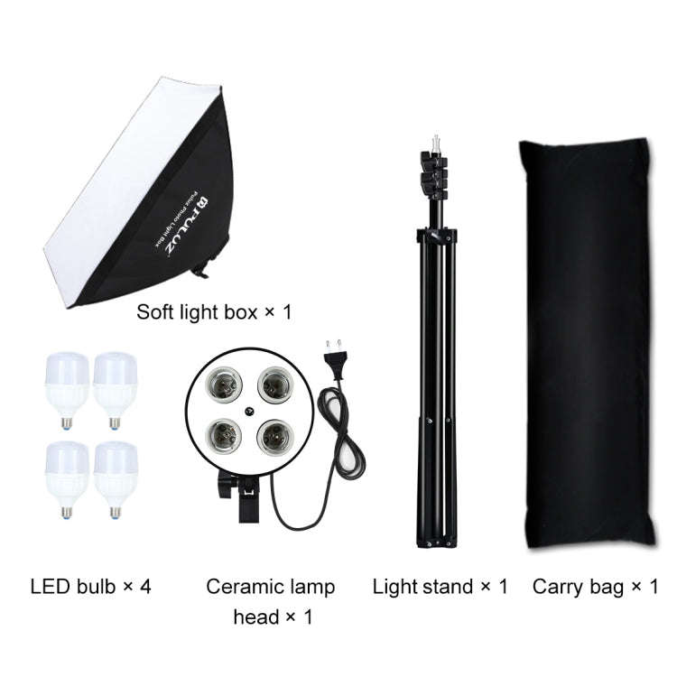 PULUZ 50x70cm Studio Softbox + 2m Tripod Mount + 4 x E27 20W 5700K White Light LED Light Bulb Pho...