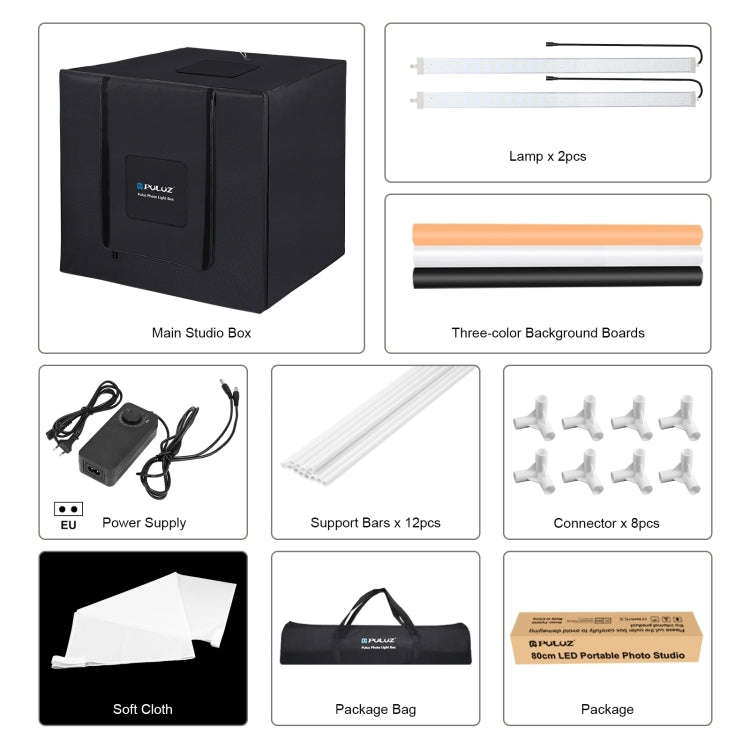 PULUZ 80cm Folding Portable 80W 9050LM White Light Photo Lighting Studio Shooting Tent Box Kit wi...