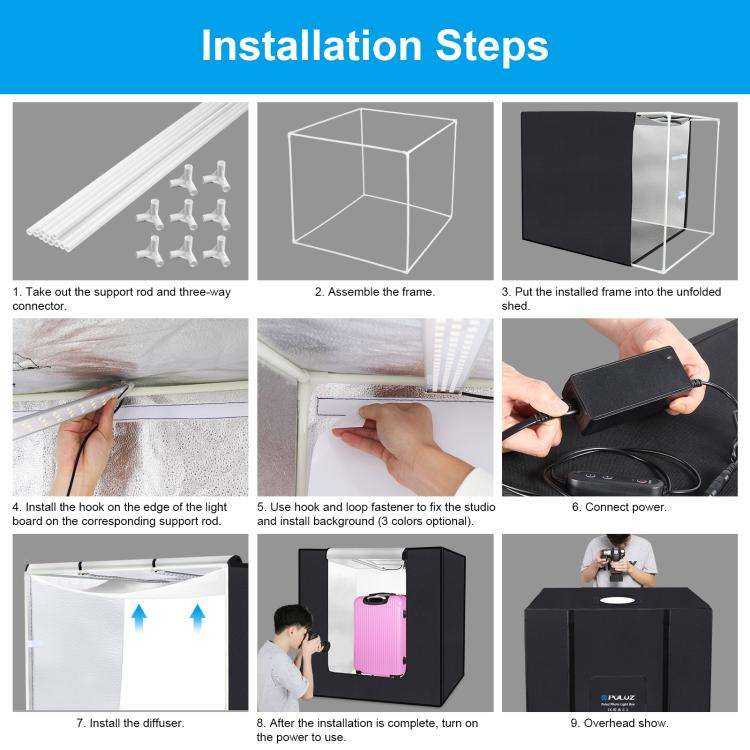 PULUZ 80cm Folding Portable 72W White Light Photo Lighting Studio Shooting Tent Box Kit with 3 Co...