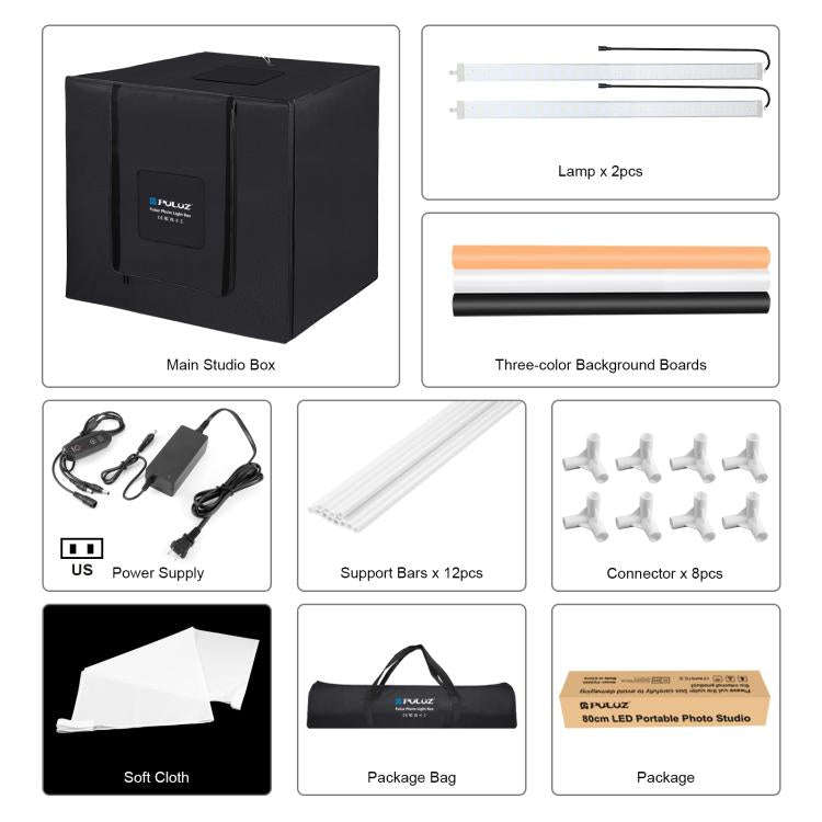 PULUZ 80cm Folding Portable 72W White Light Photo Lighting Studio Shooting Tent Box Kit with 3 Co...