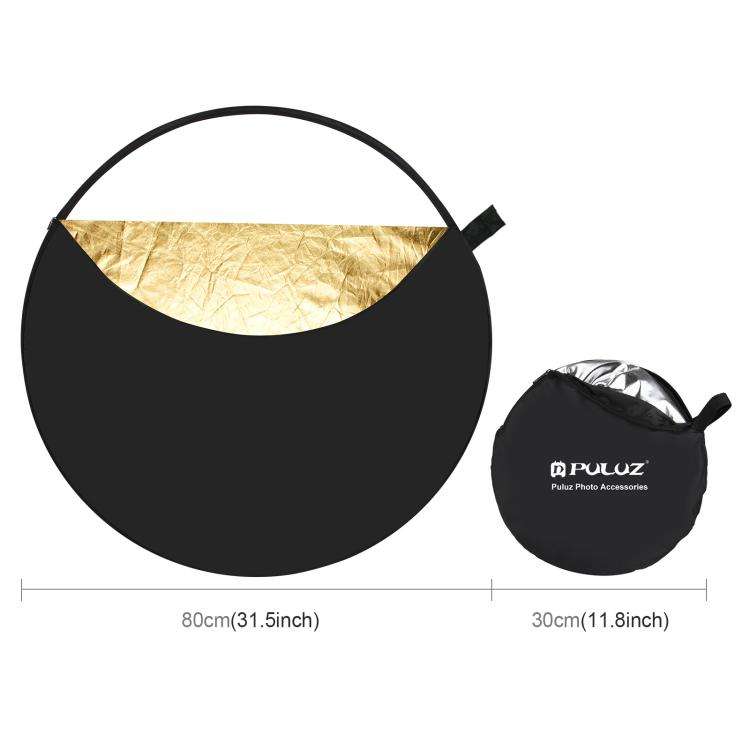 PULUZ 80cm 5 in 1 (Silver / Translucent / Gold / White / Black) Folding Photo Studio Reflector Board