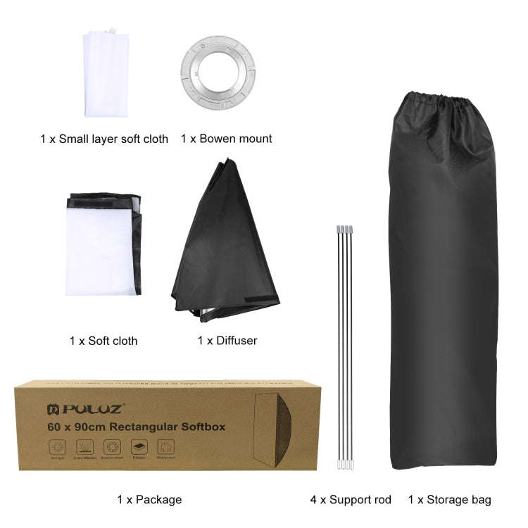 PULUZ Rectangle Speedlite Softbox Bowens Mount Diffuser