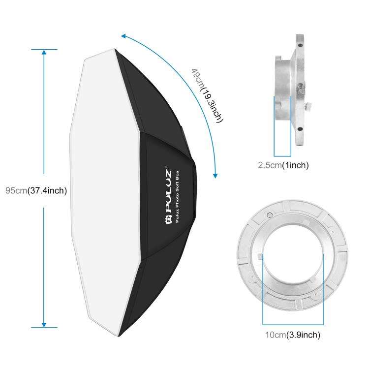 [US Warehouse] PULUZ 95cm Speedlite Flash Octagon Parabolic Softbox Bowens Mount Diffuser