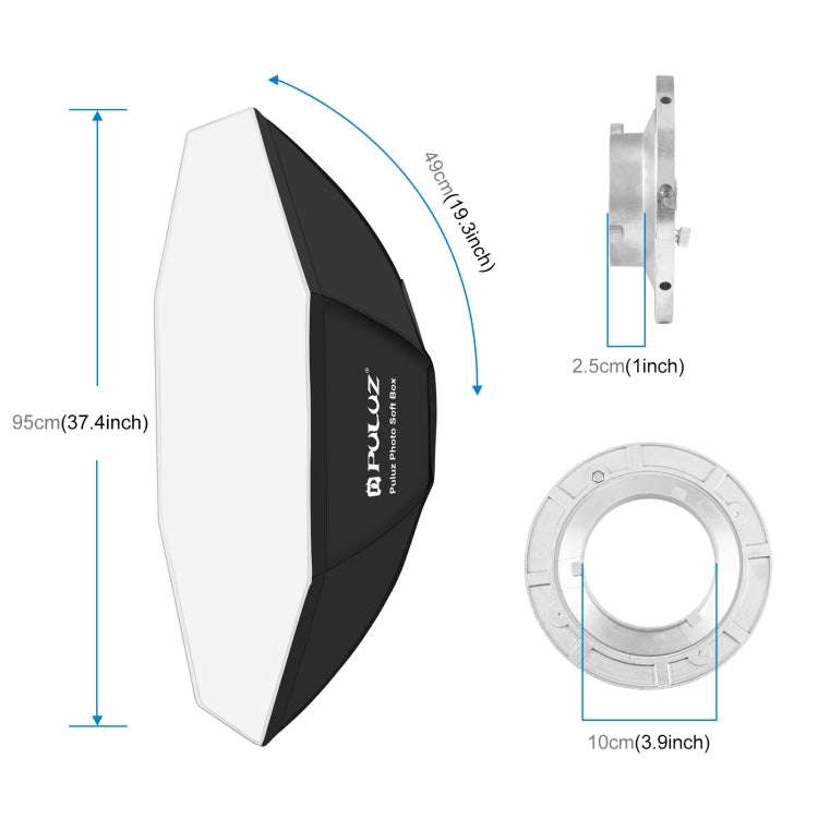 PULUZ 95cm Speedlite Flash Octagon Parabolic Softbox Bowens Mount Diffuser