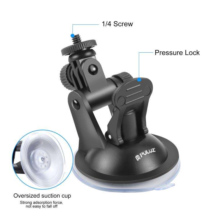 PULUZ Car Suction Cup Mount with Screw & Tripod Mount Adapter & Storage Bag for GoPro, Insta360, ...
