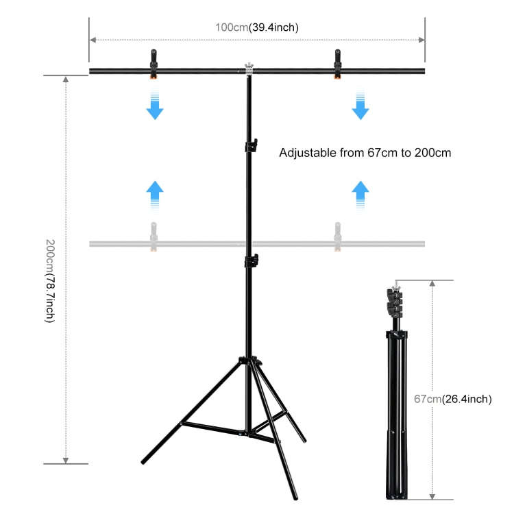 PULUZ 1x2m T-Shape Photo Studio Background Support Stand Backdrop Crossbar Bracket Kit with Clips...