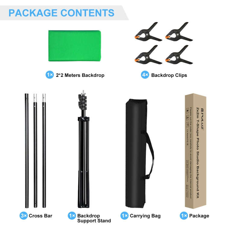 PULUZ 2x2m T-Shape Photo Studio Background Support Stand Backdrop Crossbar Bracket Kit with Clips...