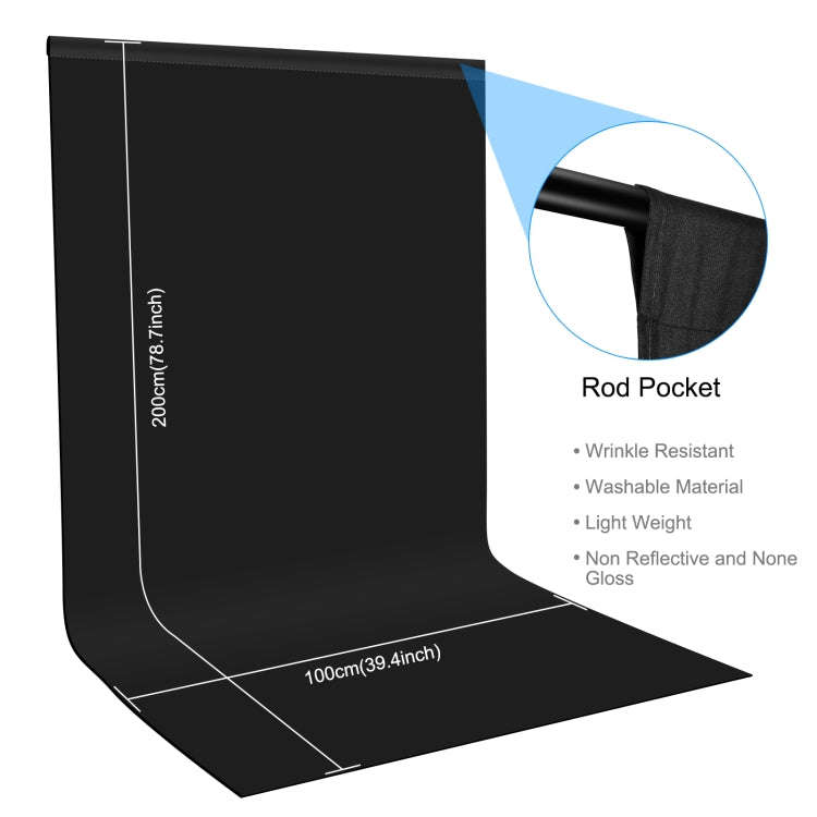 PULUZ 1m x 2m Photography Background Thickness Photo Studio Background Cloth Backdrop (Black)