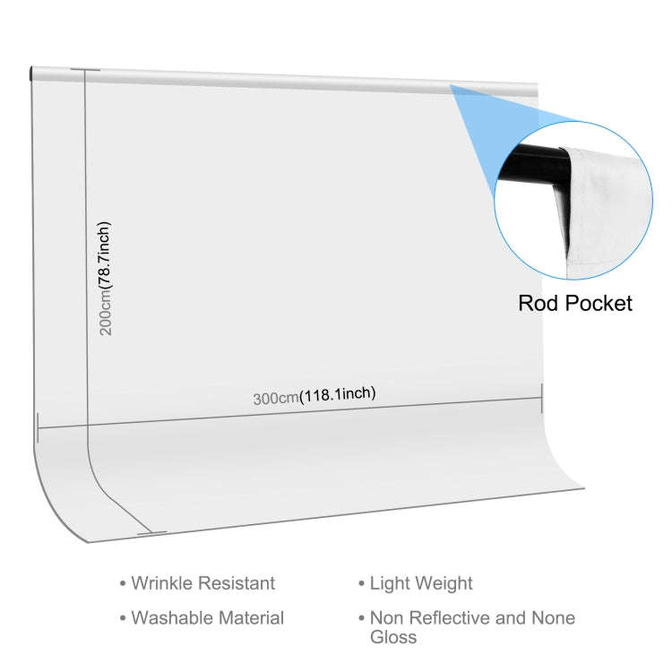 PULUZ 3m x 2m Photography Background Thickness Photo Studio Background Cloth Backdrop (White)