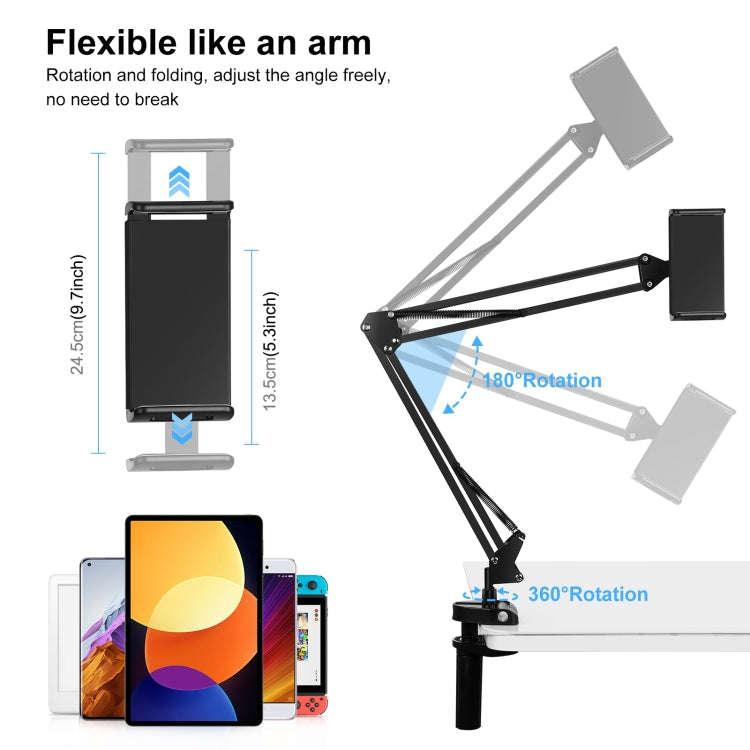 PULUZ  Live Broadcast Desktop Arm Stand Suspension Clamp Holder with Tablet PC Clamp(Black)