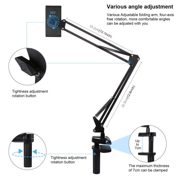 PULUZ  Live Broadcast Desktop Arm Stand Suspension Clamp Holder with Tablet PC Clamp(Black)