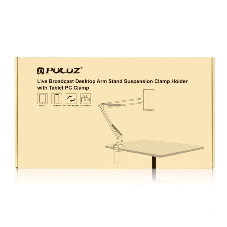 PULUZ  Live Broadcast Desktop Arm Stand Suspension Clamp Holder with Tablet PC Clamp(Black)