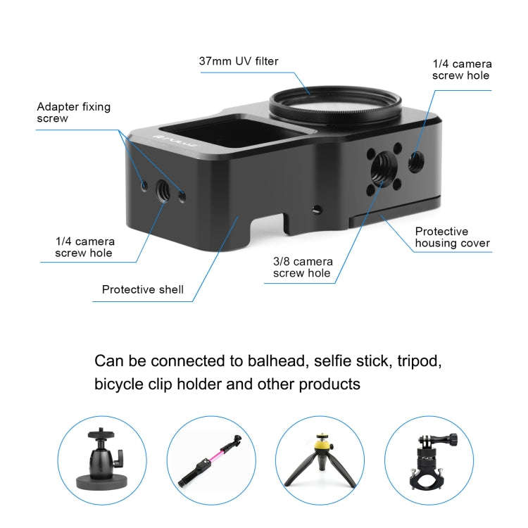 PULUZ CNC Aluminum Alloy Cage for DJI Action 2(Black)