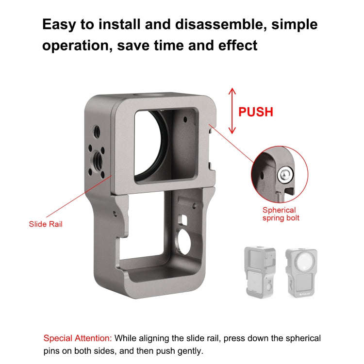 PULUZ CNC Aluminum Alloy Cage for DJI Action 2(Titanium Color)