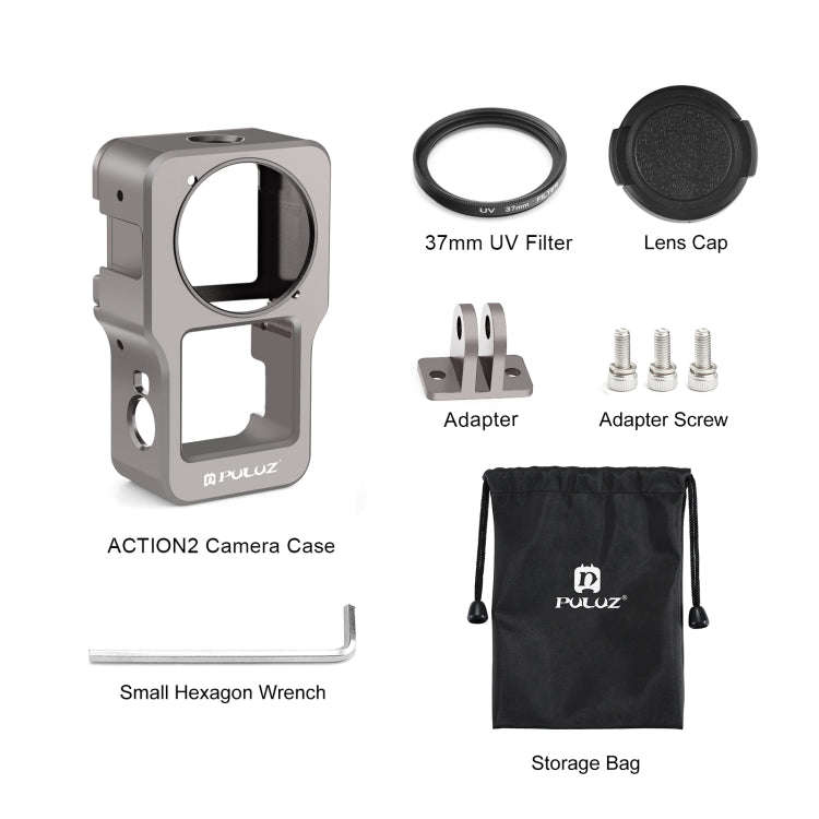 PULUZ CNC Aluminum Alloy Cage for DJI Action 2(Titanium Color)