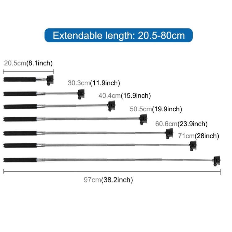 PULUZ Extendable Handheld Selfie Monopod for GoPro, Insta360, DJI and Other Action Cameras, Lengt...