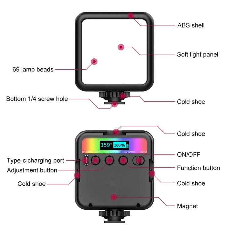 PULUZ Pocket 2500-9000K+RGB Full Color Beauty Fill Light Handheld Camera Photography LED Light (B...