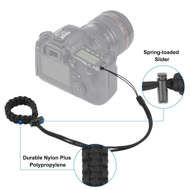 PULUZ Braided Sport Anti-lost Camera Adjustable Wrist Strap (Black)