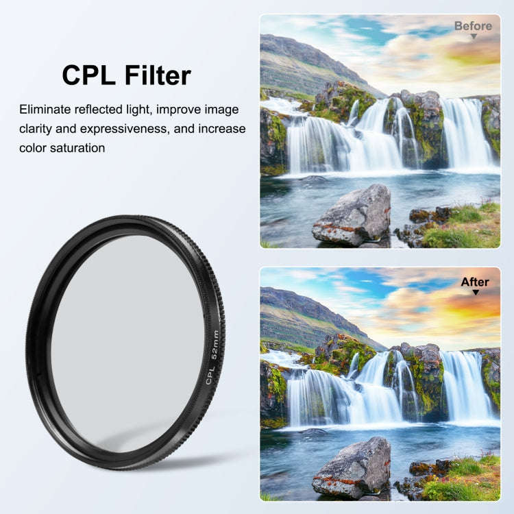 PULUZ 52mm CPL + UV Lens Filter with Adapter Ring for GoPro HERO12 Black /11 Black /11 Black Mini...