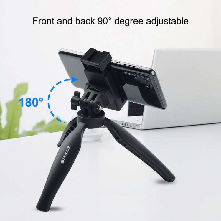 PULUZ Desk Plastic Tripod Mount with Phone Clamp & Adjusting Tripod Head for Smartphones(Black)
