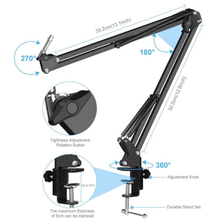 PULUZ Studio Broadcast Professional Singing Microphone Kits with Suspension Scissor Arm & Metal S...