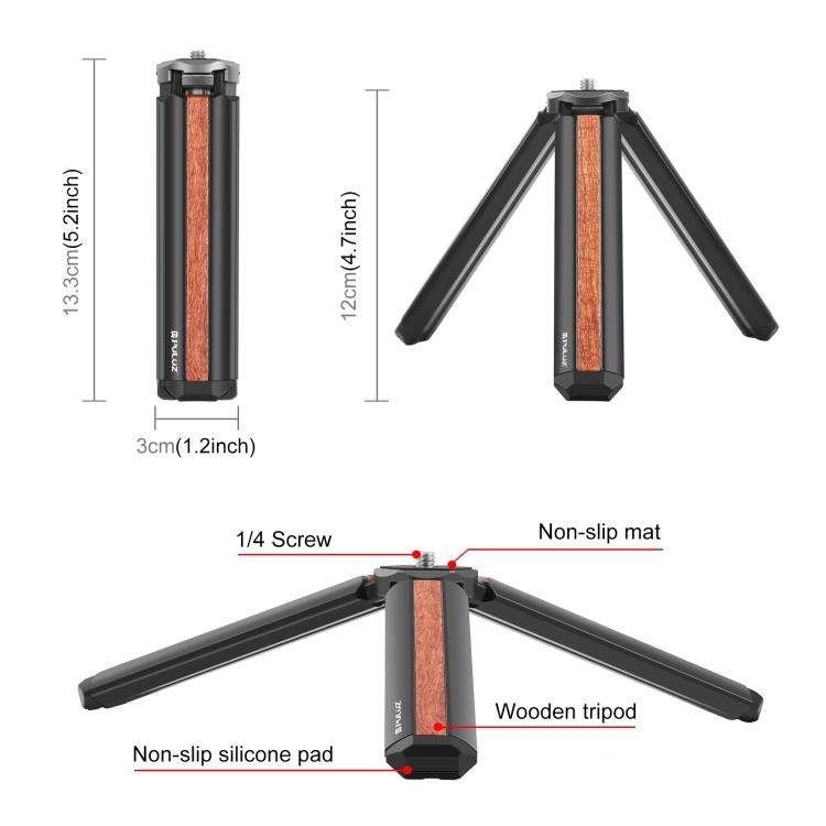 PULUZ Inlaid Wood Desktop Vlogging Live Tripod Holder (Black)