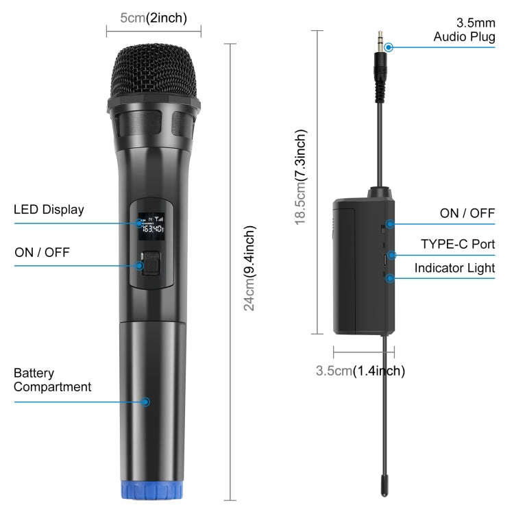 PULUZ UHF Wireless Dynamic Microphone with LED Display(Black)