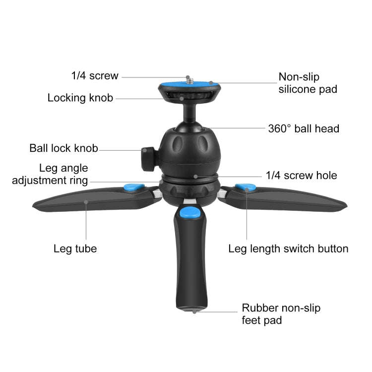 PULUZ Mini VLOG Live Stabilizer Stand Tripod with Phone Clamp for Smartphones (Blue)