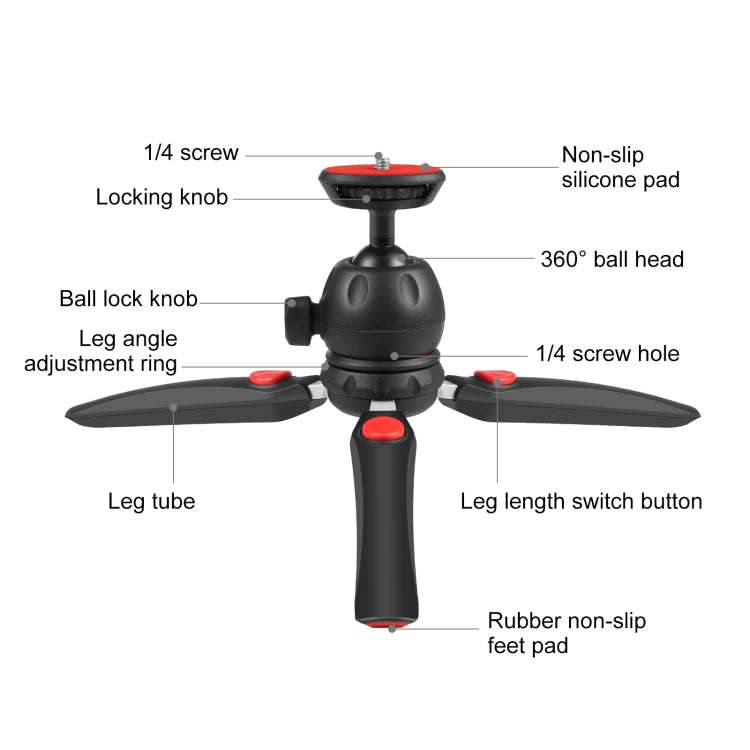 PULUZ Mini VLOG Live Stabilizer Stand Tripod with Phone Clamp for Smartphones (Red)