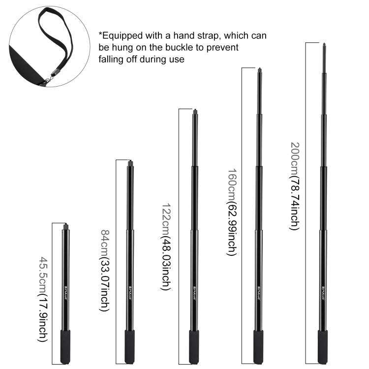 PULUZ 2m Metal Selfie Stick Monopod  for Insta360 One RS / X2 / X3 / X4 (Black)